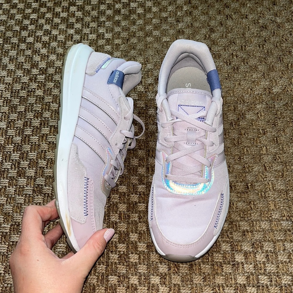 🌿 Adidas lavender sneakers with holographic details